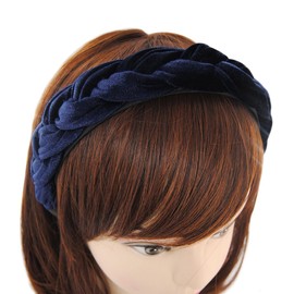 axy Traditional Headband Braided for Dirndl Velvet Braided Look Women's Headband Hair Accessories Hair Band Hairband HRZ3 (Dark Blue, Wide)