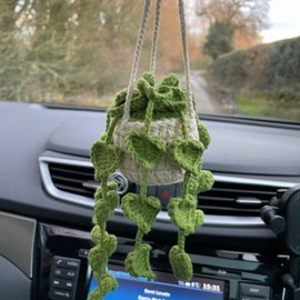 Crochet Car Accessories,Cute Potted Plants Crochet Car Mirror Hanging Accessories,Handmade Knitted Rearview Mirror Accessories Hanging Car Accessories Car Ornament