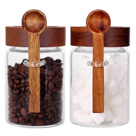 SAIOOL Sugar Jar with Lid and Spoon Set of 2, 16 OZ Tea Canisters for Loose Tea Jars with Screw Mouth, Coffee Container for Ground, Retro Style Truly Airtight