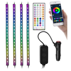 Lescars Car LED: Set of 4 Car LED RGB Strips with Remote Control, Bluetooth, App (Car Interior Lighting, Car LED Strip, 12 V Interior Lighting)