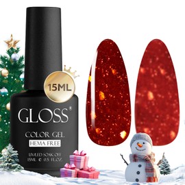 GLOSS Gel Nail Polish | Red Glitter 15ml 1 pcs - HEMA Free Gel Polish, Red Soak Off UV LED Gel Polish, Christmas Gel Nail Polish for Home & Salon, Gifts for Women & Girls