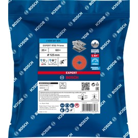 Bosch 25 x Expert R782 Prism Ceramic X-LOCK Fibre Discs (for Steel, Stainless Steel Sheets, Diameter 125 mm, Grit 60, Professional Accessories, Small Angle Grinder)
