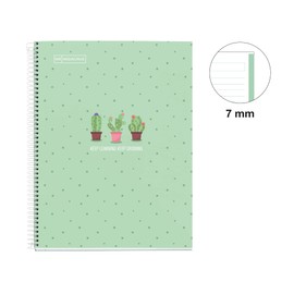 Miquelrius - A4 Notebook, 1 Colour Strip, 80 Sheets 7mm Horizontal Ruled, 90g Paper, 4 Holes, Hard Laminated Cover, Mint Cactus