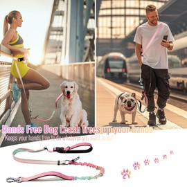 Dog Lead with Reflective Stripes, Adjustable Lead for Dogs, Jogging Lead for Dogs for Large Dogs, Orange Pink