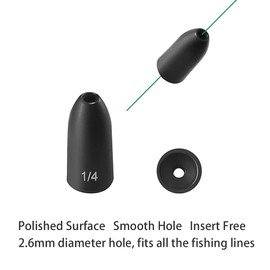 Fishfun Pesos de pesca de bala de tungsteno, sin inserción, 5 unidades, 3/4 onzas, sin astillas, negro