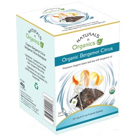 Naturals-n-Organics Organic Bergamot Citrus Earl Grey Tea with Natural Italian Bergamot Oil for Autophagy and Detox, 24 Bio-degradable Pyramid Tea Bags