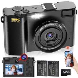 Moledro WIFI Transfer Function, Digital Camera, 5K 64 Megapixels, Dual Lens, 64 Million Pixels, Includes 64 GB Micro SD Card, 18x Digital Zoom, Auto Focus Function, Image Stabilization, Webcam