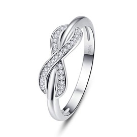 AVECON Promise Rings for Her with Round Cut White Cubic Zirconia CZ Twist Hollow Design Engagement Band for Women Size L 1/2