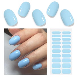 MouyouGlow UV Gel Nagelfolie Baby Blue Hellblau Solid,20pcs UV Gel Strips Dünne Halbgehärtete Nagellack-Streifen für Finger