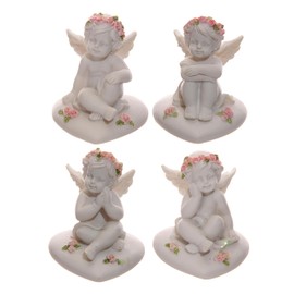 Puckator Cherubs With Pink Roses Sitting on a Heart - Romantic Modern Love Wedding Gift Gifts For Girlfriend - Fairy Fairies Grave Ornaments Figurine - Valentines Day Gifts For Her Him - Home Decor