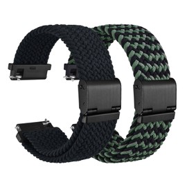 WOCCI 22mm Braided Nylon Watch Straps for Men and Women, 2 Packs Replacement Bands (Black+Green Black)