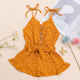 Ropa para niña pequeña, sin mangas, con correa de bebé, de una pieza, estilo halter, informal, para verano, Estampado de corazón amarillo, 3 Años/4 Años