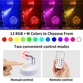 HFCDL Small Spotlight Battery Operated Spot Lights Indoor Uplighting Picture Mini Accent Light Wireless LED with Remote RGB + W Angle Adjustable w/Timer & Dimmer for Display Art Paintings