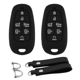 Koaudb Silicone Rubber Key Fob Cover Compatible with 2022 Hyundai Tucson Accessories 2021 2020 2019 Sonata Nexo 7 Buttons Smart Car Key Fob Case Protector with Keychain 2 Pack (Hyd-7-BB)