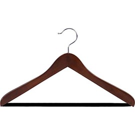 Walnut Finish Wood Suit Hanger with Velvet Flocked Bar in 17" Length X 5/8" Thick with Concave Body and Chrome Hardware, Box of 12