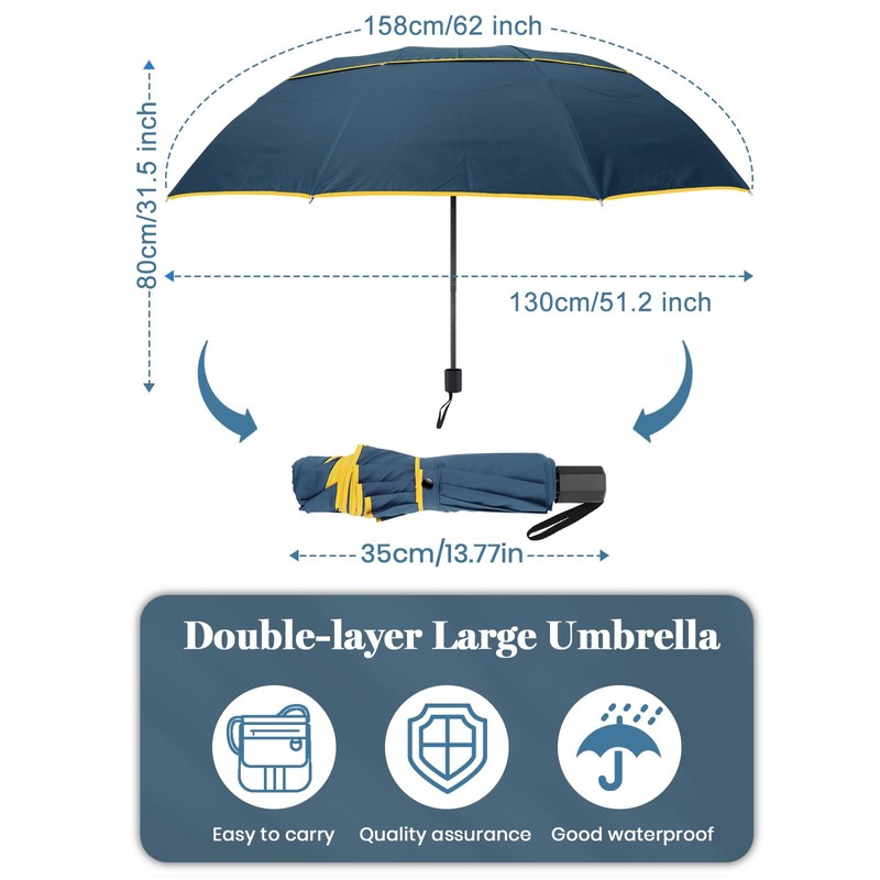 Kalolary Extra Large Golf Umbrella Folding Umbrella Rainproof Compact Oversize,