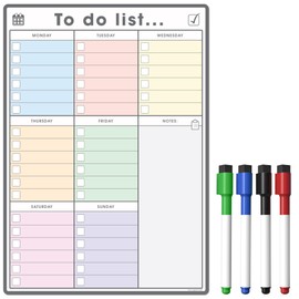TMS A4 Magnetic to Do List and Weekly Planner - Organise Your Chores, Housework, Office and Business Tasks with Our Dry Wipe Boards! Comes with 4 Magnetic Dry Erase Pens (Colour Style 1, A4)