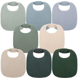 ALVABABY Baby Muslin Drool Bibs For Drooling Teething Feeding 8 Pieces Adjustable Snap Super Absorbent Unisex Boys Girls Newborn 8MSU01-CA