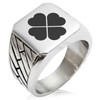 Two-Tone Stainless Steel Four Leaf Clover Heart Engraved Geometric Pattern