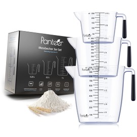 Panteer ® Measuring Cups Set of 3 - Heat Resistant and Dishwasher Safe up to 100 Degrees - 1L, 500ml, 250ml - Ideal as Kitchen Aid and Baking Accessories - BPA Free