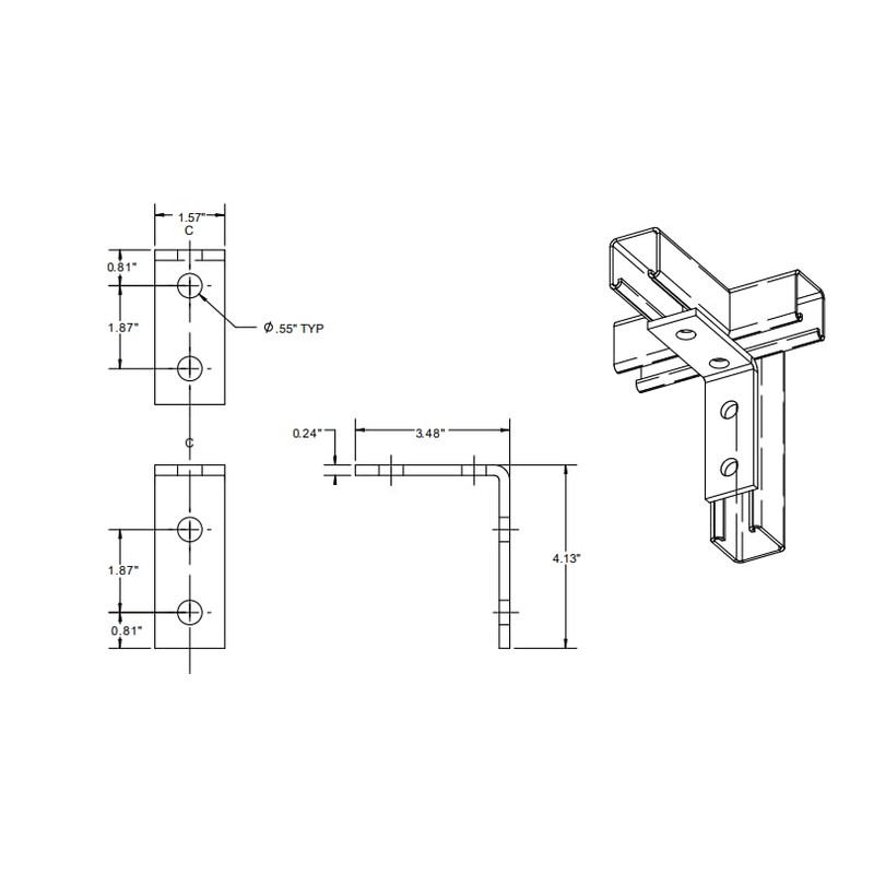 Newhouse Electric 90 Degree 4 Hole Strut Channel Bracket, Silver