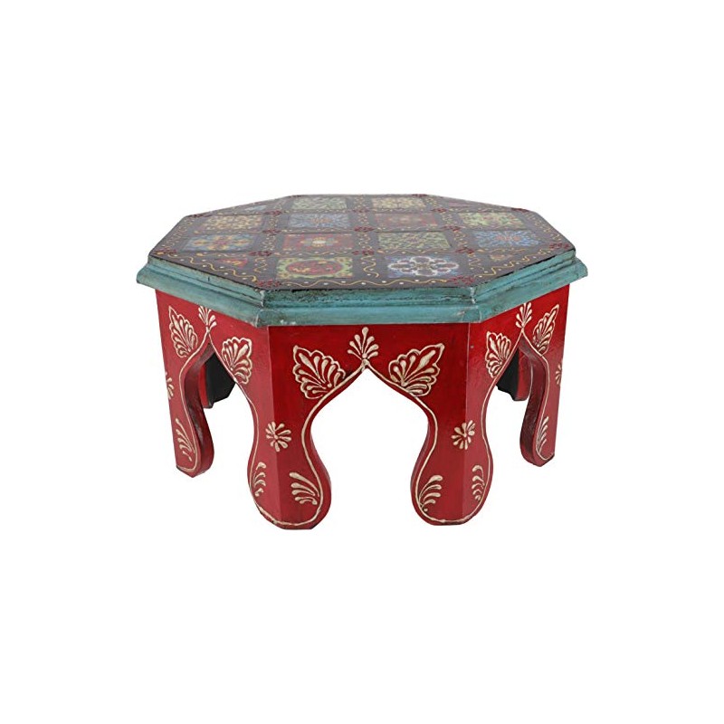 GURU SHOP Painted Small Table with Tile Mosaic - Red