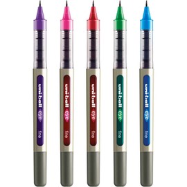 Uni-Ball UB-157 Eye Rollerball Pen Set - Pack of 5 Swatch Colours (Violet, Pink, Red, Green, Light Blue) UB157