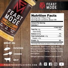 Spicy Cheddar Bacon - Feast Mode Flavors - Low Sodium, No MSG, Gluten Free, All Natural, Meal Prep Seasoning, Spicy, Habanero, Bacon Flavor, Chipotle