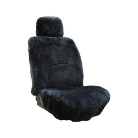 Genuine Sheepskin Seat Cover Lambskin Seat Cover Winter Car Seat Cover Lambs Wool Sheep Skin Fuzzy Shearling Car Accessories Front Bucket with Curve Patten (Black)