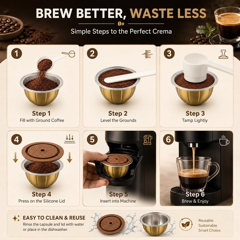 G1 80ml Aluminum Reusable Coffee Pods, 2-Pack with 2 Brown