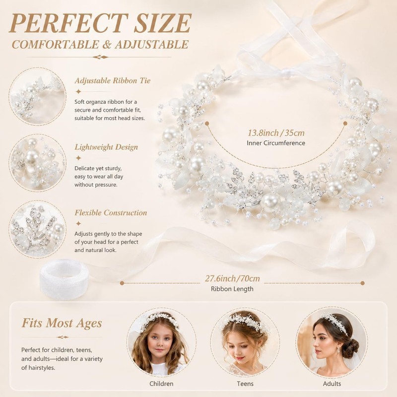 2 Pcs Flower Girl Headpiece, Silver Pearl Rhinestone Flower Hair