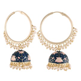 I Jewels 18k Gold Plated Indian Bollywood Festive Party Wear Enamel Pearl Hoop Jhumki Earrings for Women (E2915Bl)