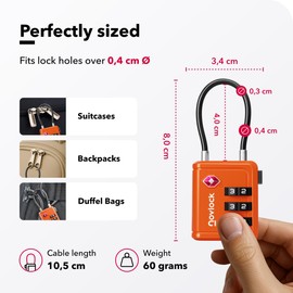 TSA Schlösser mit Öffnungsanzeige – Kofferschlösser – Gepäckschlösser für Koffer, Rucksack und sonstiges Gepäck – 4 Stück, Orange