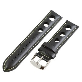 Clockwork Synergy, LLC 20mm Rally 3-hole Smooth Black / L Green Leather Interchangeable Replacement Watch Band Strap