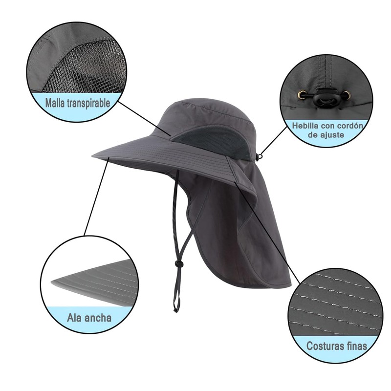 Sombrero de sol de ala Ancha, Gorro de Pesca Transpirable