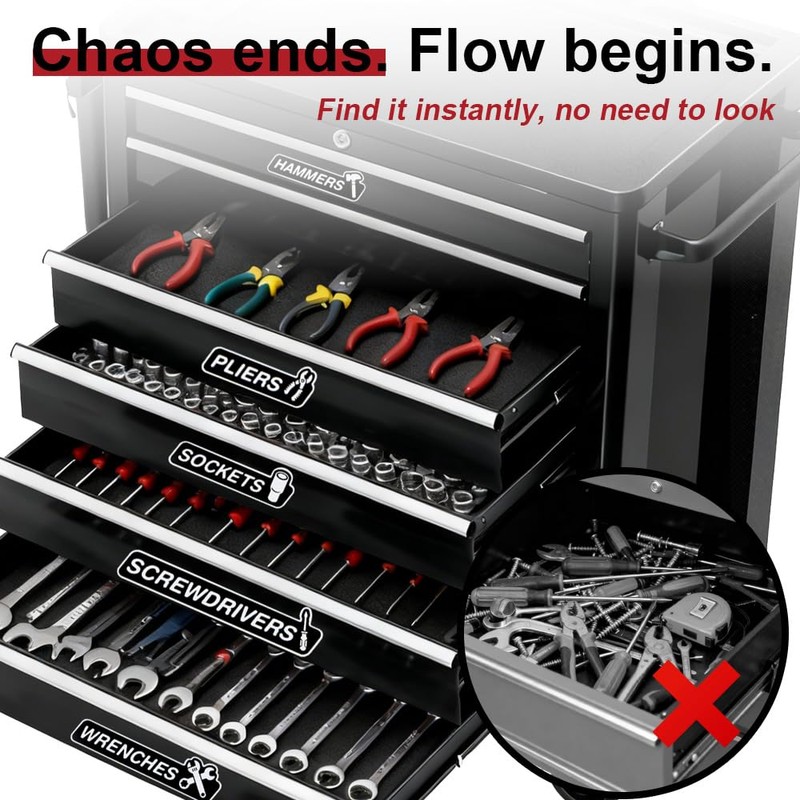 YIUS 12 Pack Aluminium Magnetic Tool Box Labels, HD Laser