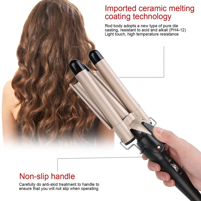 3 Barrel Curling Iron Wand Adjustable Hair Curler Waver Crimper