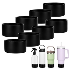 HOFURME 8 Pieces Protective Silicone Sleeve Bottom, Washable Rubber Bottom Base Accessories, Silicone Sleeve For Glass Bottle For 16 Oz Spray Bottles, 12 To 24 Oz Water Bottles(Black)