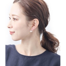 VingTAINE E2077 Double Pearl Ring, Non-Hole Earrings, Resin Earrings, Metal Allergy, Pearl Earrings, Acrylic