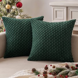 MIULEE Christmas Throw Pillow Covers Soft Corduroy Decorative Set of 2 Boho Striped Pillow Covers Pillowcases Farmhouse Home Decor for Couch Bed Sofa Living Room 16x16 Inch Army Green