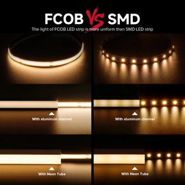 BTF-LIGHTING FCOB COB LED Strip Flexible High Density Uniform Light 14W/m 32.8FT DC24V Warm White 2700K 5280LED CRI 90+ 10mm Width Dimmable LED Ribbon for Home Indoor Decor(No Adapter or Controller)