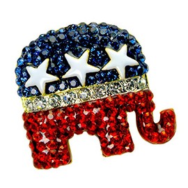 Crystal Republican Logo Pin/Brooch with red, white and blue sparkling crystal stones and white enamel stars. Size approx. 1" x 1"
