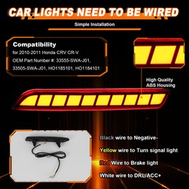 Vektoris 1 Pair LED Rear Bumper Lights Reflector Lamp for Honda CRV CR-V 2010 2011, Function as Daytime Running Light DRL & Turn Signal Light & Brake Light,OE Number# 33555-SWA-J01 (Smoked Lens)