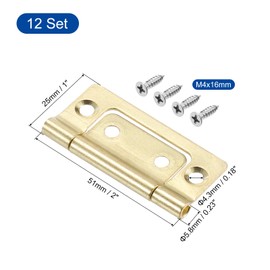 sourcing map 12Pcs 2x1 Inch Door Hinges Non-Mortise No Noise Bifold Door Hinges Plating for Cabinet Furniture Window Wardrobe with Screws, Golden