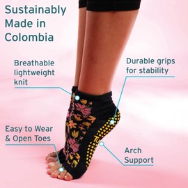 Tucketts Anklet Women Toeless Non-Slip Grip Socks - Anti Skid for Yoga, Barre, Pilates, Barefoot Workouts, Dance, Gym, Home & Leisure, Pedicure - Blue Effervescence Large, Size 9.5+