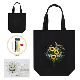 SacJkt Embroidery Set Adults, Embroidery Kit, Canvas Tote Bag Embroidery Starter Set with Tool and Instructions, Cross Stitch Kit for Beginners Adults and Embroidery Lovers (Black)
