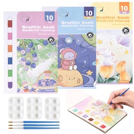 3 Piezas Acuarela para Niños, Acuarela Mágico con Agua y Pigmentos, Pintura en Acuarela con Pinceles y Tableros para Colorear, Regalo Preescolar para Niños de 3 a 8 Años