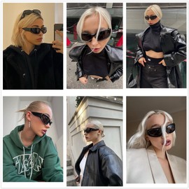 LASPOR - anteojos de sol deportivas envolventes para mujeres y hombres, anteojos de sol Y2K, Marco negro/lente gris, 148mm