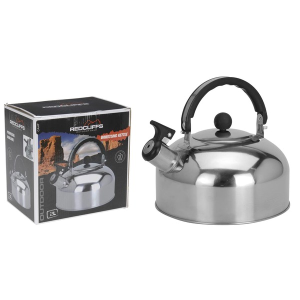 BARGAIN4ALL Stainless Steel Stovetop Whistling Kettle – Gas Hob Camping Kettle – with Ergonomic Handle – Cookers Gas Stoves (2 litres)