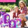 FTJCF 3PCS Rolling Backpack for Girls, Kids Unicorn Roller Bookbag